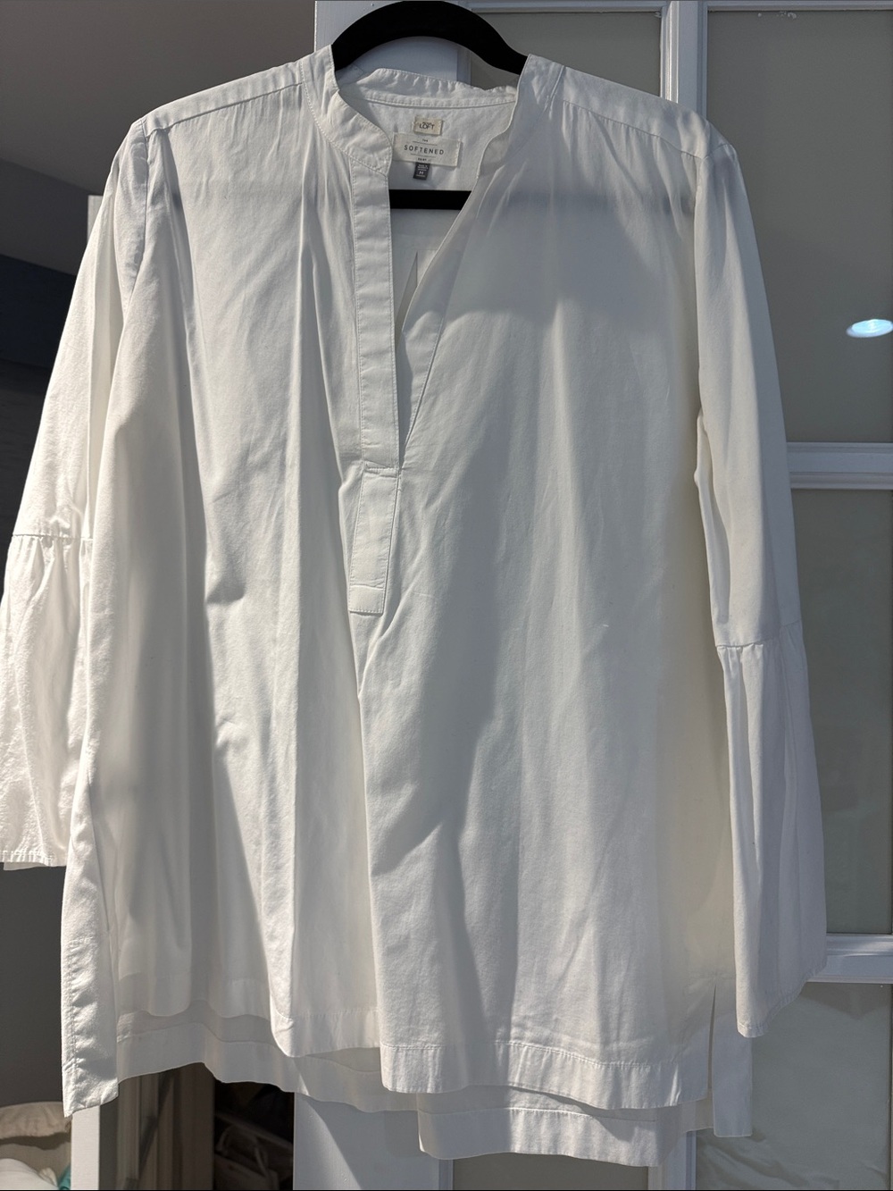 LOFT White Split-Neck Long Sleeve Blouse